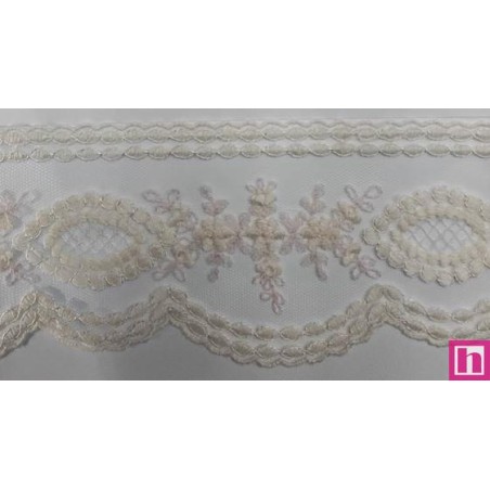 67180 PUNTILLA TUL BORDADO BEATRIZ 72 MM. POLIESTER 100% MARFIL/ROSA Venta en piezas de 13.00 M
