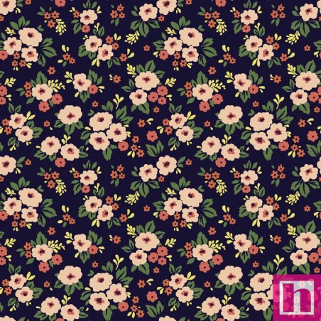 67468 TEJIDO ESTAMPADO LIBERTY LYANA (02) 1.40 M. 110 GR/M2. ALGODON 100% NEGRO Venta en piezas de 10.00 M