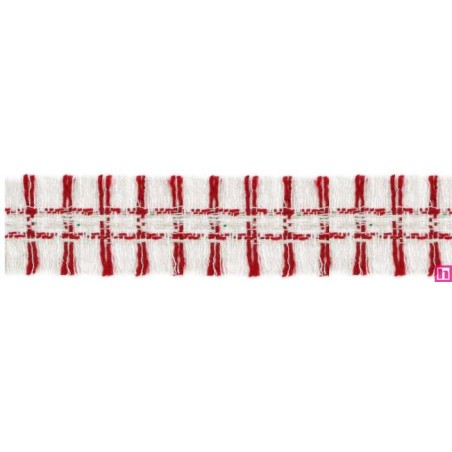 901033-09 GALON FLECO FANTASIA JASIRA 42 MM. POLIESTER 100% NATURAL/ROJO Venta en piezas de 10.00 M