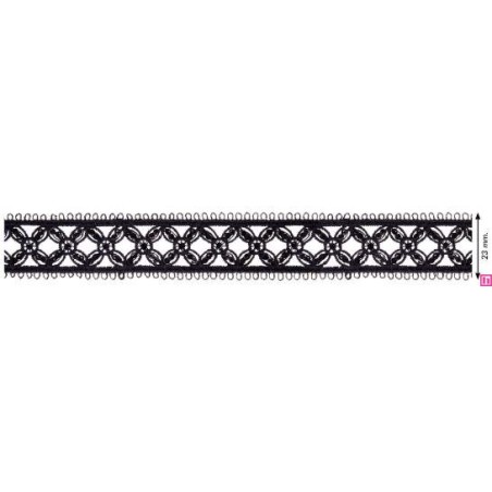 908250-0002 GALON GUIPUR FANTASIA AICHA 23 MM. POLIESTER + POLIETILENO NEGRO Venta en piezas de 13.70 M