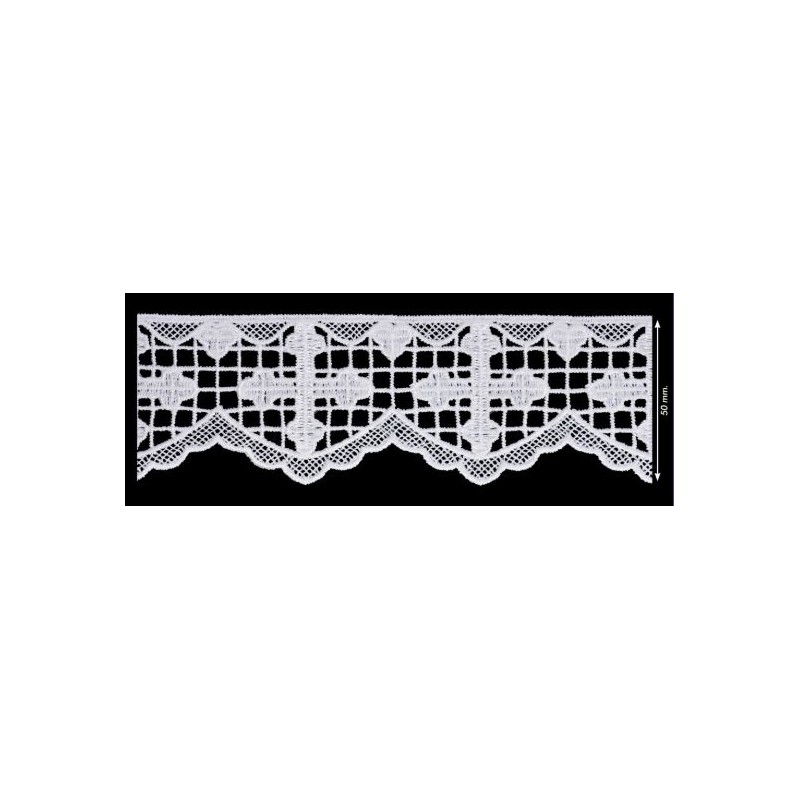 908263-0001 PUNTILLA GUIPUR CRESSIDA 50 MM. POLIESTER 100% BLANCO Venta en piezas de 9.10 M