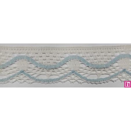 9622-004 PUNTILLA BOLILLO KEILY 45 MM. POLIESTER 100% MARFIL/CELESTE Venta en piezas de 25.00 M