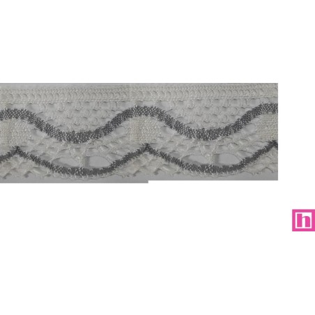 9622-018 PUNTILLA BOLILLO KEILY 45 MM. POLIESTER 100% MARFIL/GRIS Venta en piezas de 25.00 M