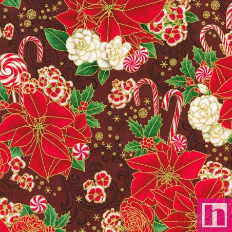 P135-SRKM-22945-113 PATCH. AMERICANO HOLIDAY FLOURISH PEPPERMINT TWIST (10) 110 CM. ALGODON 100% GRANATE/DORADO Venta en piezas