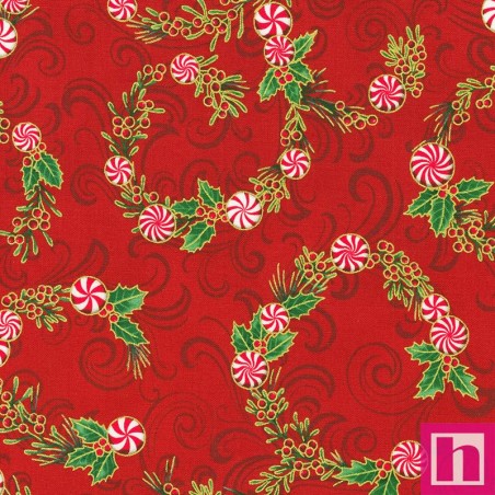 P135-SRKM-22947-93 PATCH. AMERICANO HOLIDAY FLOURISH PEPPERMINT TWIST (06) 110 CM. ALGODON 100% ROJO/DORADO Venta en piezas de 7