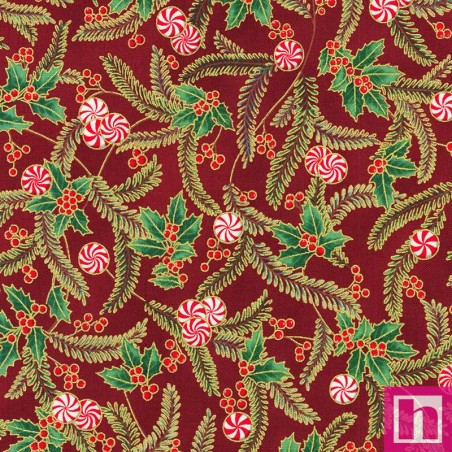 P135-SRKM-22948-113 PATCH. AMERICANO HOLIDAY FLOURISH PEPPERMINT TWIST (09) 110 CM. ALGODON 100% GRANATE/DORADO Venta en piezas