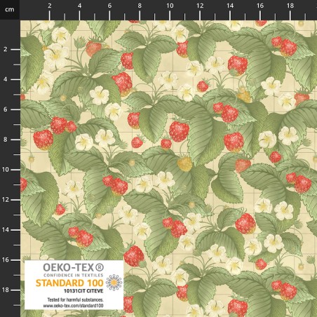 P137-4502-784 PATCH.AMERICANO VINTAGE STRAWBERRIES (03) 110 CM. ALGODON 100% CREMA/VERDE Venta en piezas de 6.00 M