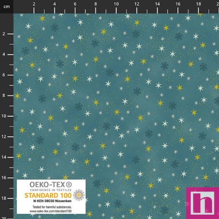P137-4592-020 PATCH.AMERICANO CHRISTMAS STARS (17) 110 CM. ALGODON 100% AZUL/DORADO Venta en piezas de 6.00 M
