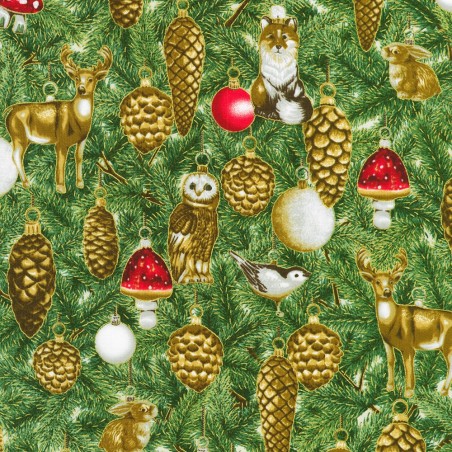 P137-SRKM-23701-268 PATCH. AMERICANO HOLIDAY FLOURISH - FOREST GLEN (07) 110 CM. ALGODON 100% VERDE/DORADO METALLIC Venta en pie