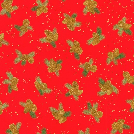 P137-SRKM-23707-91 PATCH. AMERICANO HOLIDAY FLOURISH - FOREST GLEN (28) 110 CM. ALGODON 100% ROJO/DORADO METALLIC Venta en pieza