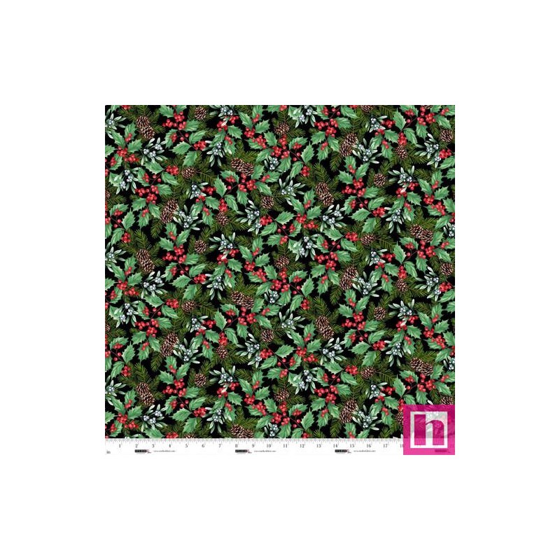P140-8383-99 PATCH. AMERICANO BLOOMS OF THE HOLIDAY (11) 110 CM. ALGODON 100% NEGRO/VERDE Venta en piezas de 7.00 M