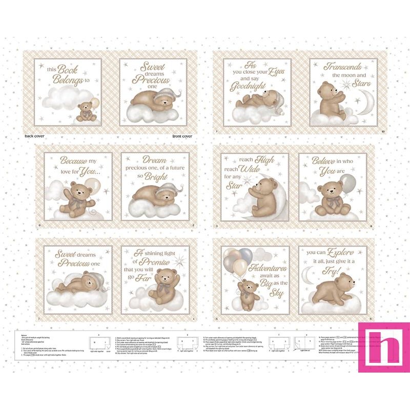 P140-8527P-34 PATCH. AMERICANO SLEEPY TEDDY (05) PANEL 90X110 CM. ALGODON 100% BLANCO/CREMA Venta en piezas de 7.00 M