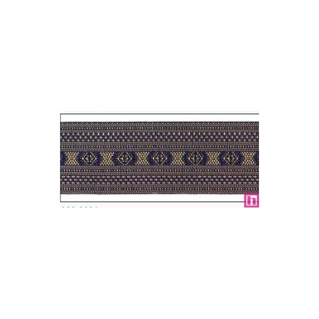 606033-30-06 CINTA JACQUARD CLEO 30 MM. POLIESTER 100% MARINO/DORADO Venta en piezas de 10.00 M