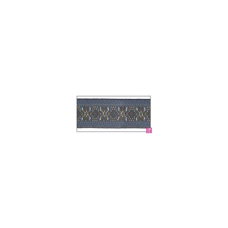 606034-50-07 CINTA JACQUARD ALTEA 50 MM. POLIESTER 100% AZUL/DORADO Venta en piezas de 10.00 M