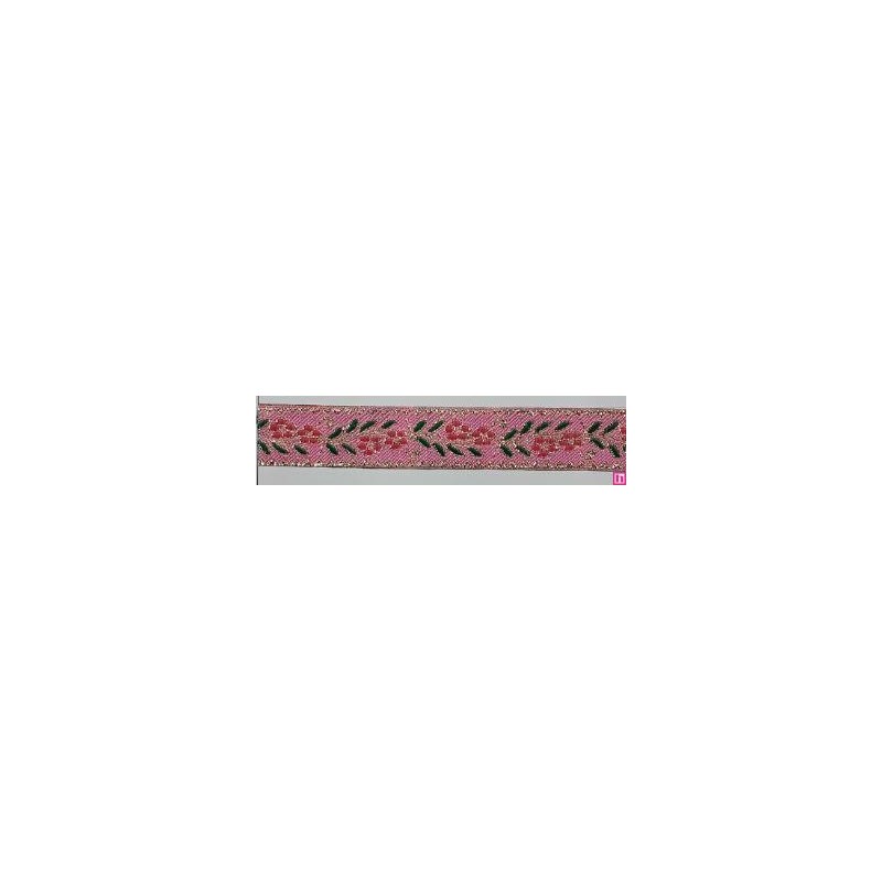655367-0006 CINTA JACQUARD CLIO 25 MM. POLIESTER 100% ROSA/DORADO Venta en piezas de 7.00 M