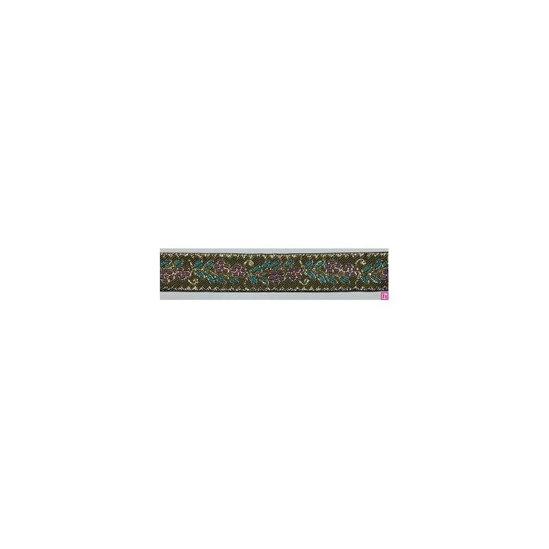 655367-0015 CINTA JACQUARD CLIO 25 MM. POLIESTER 100% VERDE/DORADO Venta en piezas de 7.00 M