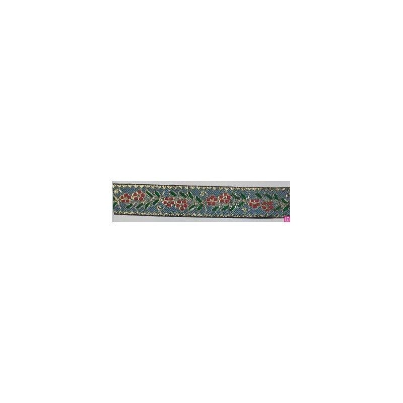 655367-0016 CINTA JACQUARD CLIO 25 MM. POLIESTER 100% CELESTE/DORADO Venta en piezas de 7.00 M