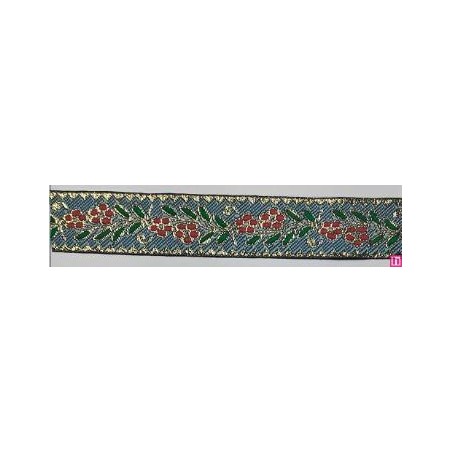 655367-0016 CINTA JACQUARD CLIO 25 MM. POLIESTER 100% CELESTE/DORADO Venta en piezas de 7.00 M