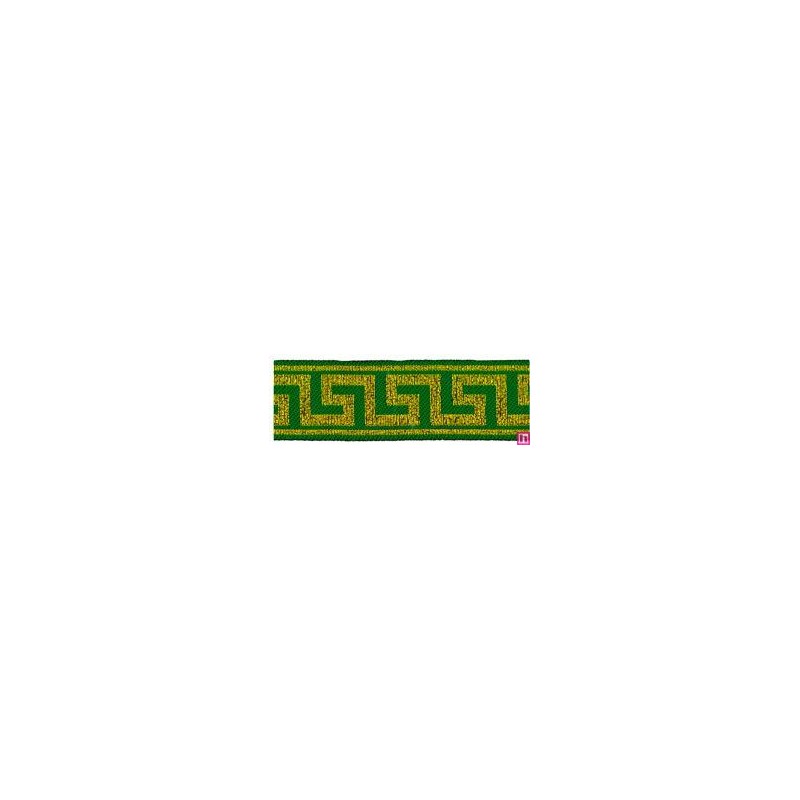 655368-0013 CINTA JACQUARD ZITA 25 MM. POLIESTER 100% VERDE/DORADO Venta en piezas de 7.00 M