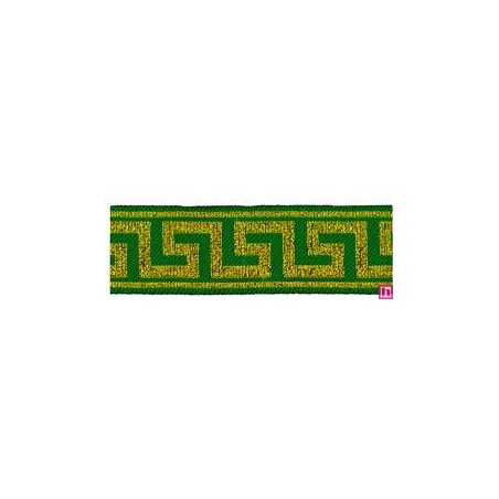 655368-0013 CINTA JACQUARD ZITA 25 MM. POLIESTER 100% VERDE/DORADO Venta en piezas de 7.00 M