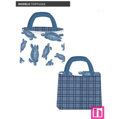 67439 TOTE BAGS TORTUGAS - REVERSIBLE Y REPELENTE AL AGUA (19) 45X50 CMS. POLIESTER 100% BLANCO/AZUL Venta en piezas de 1.00 U