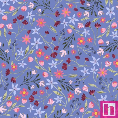 P121-FLBL6083B PATCH. AMERICANO FLUTTER BLOOMS (11) 110 CM. ALGODON 100% AZUL Venta en piezas de 7.00 M