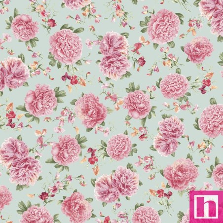 P121-PHIL6532TEAL PATCH. AMERICANO PEONY HILL (01) 110 CM. ALGODON 100% AGUA Venta en piezas de 7.00 M