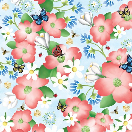 P133-14976-55 PATCH. AMERICANO ENCHANTED SPRING (15) 110 CM. ALGODON 100% CELESTE Venta en piezas de 6.80 M