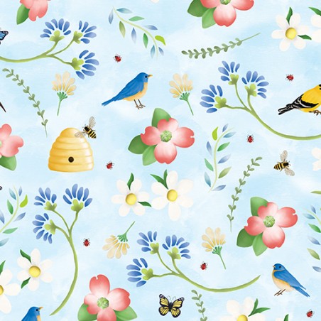 P133-14979-55 PATCH. AMERICANO ENCHANTED SPRING (13) 110 CM. ALGODON 100% CELESTE Venta en piezas de 6.80 M