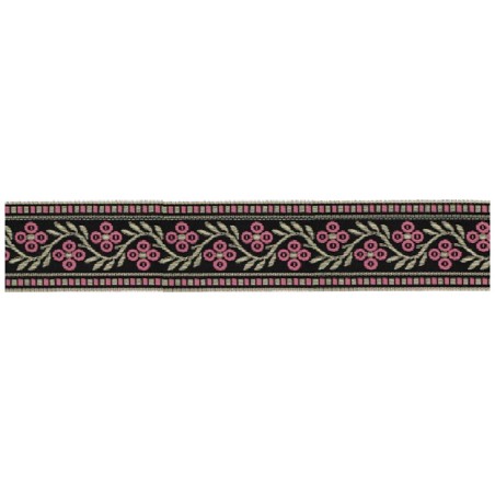 125620-68 CINTA JACQUARD SAMIR 30 MM. POLIESTER 100% NEGRO/ROSA Venta en piezas de 15.00 M