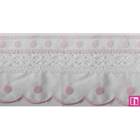 145741-011 PUNTILLA BATISTA+BOLILLO IZEL 70 MM. POLIESTER 50%-ALGODON 50% BLANCO/ROSA Venta en piezas de 13.80 M