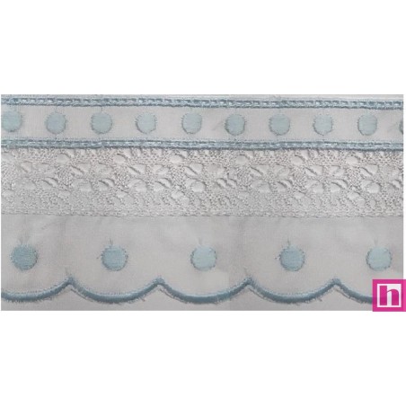 145741-021 PUNTILLA BATISTA+BOLILLO IZEL 70 MM. POLIESTER 50%-ALGODON 50% BLANCO/CELESTE Venta en piezas de 13.80 M