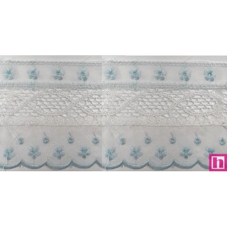 145742-021 PUNTILLA BATISTA+BOLILLO DAREL 60 MM. POLIESTER 50%-ALGODON 50% BLANCO/CELESTE Venta en piezas de 13.80 M
