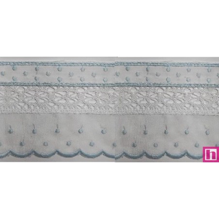 145743-021 PUNTILLA BATISTA+BOLILLO HELIAN 70 MM. POLIESTER 50%-ALGODON 50% BLANCO/CELESTE Venta en piezas de 13.80 M