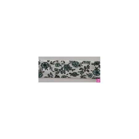 3366-18-02 BIES PERFILADO EILEN-FLORAL 18 MM. POLIESTER 70%-ALGODON 30% BLANCO/CELESTE Venta en piezas de 25.00 M