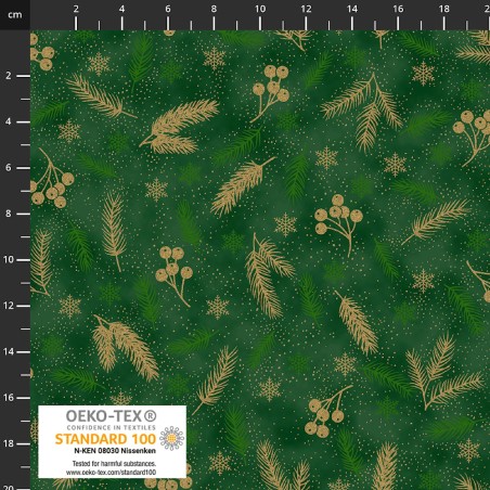 4593-009 PATCH.AMERICANO CHRISTMAS TIME (09) 110 CM. ALGODON 100% VERDE/DORADO METALLIC Venta en piezas de 6.00 M