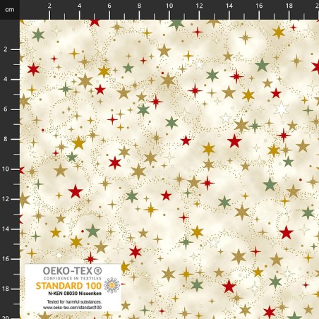 4593-015 PATCH.AMERICANO CHRISTMAS TIME (12) 110 CM. ALGODON 100% CREMA/EUCALIPTO/DORADO METALLIC Venta en piezas de 6.00 M