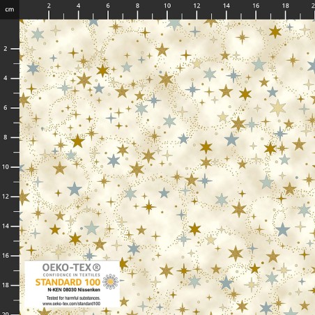 4593-020 PATCH.AMERICANO CHRISTMAS TIME (17) 110 CM. ALGODON 100% CREMA/AZUL/DORADO METALLIC Venta en piezas de 6.00 M