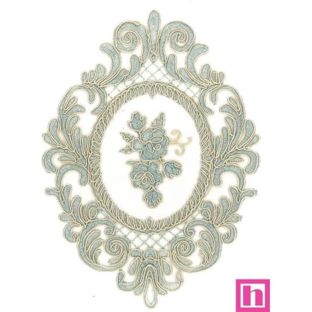 66645 APLICACION TUL BORDADO AZRA 140X190 MM. POLIESTER 100% VERDE/MARFIL Venta en piezas de 1.00 C