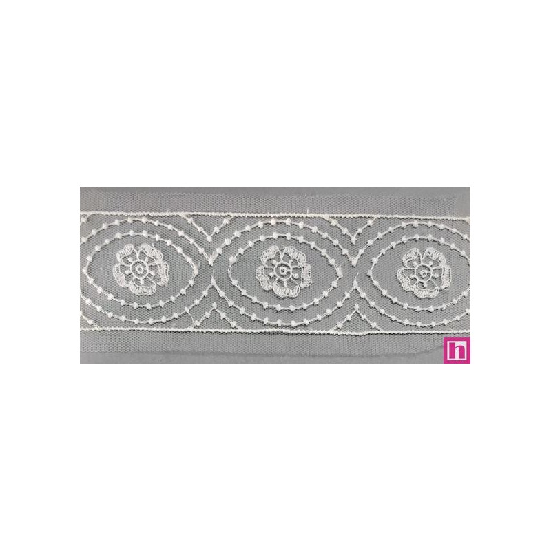 67154 ENTREDOS TUL BORDADO HELINA 43 MM. POLIESTER 100% NATURAL Venta en piezas de 13.00 M