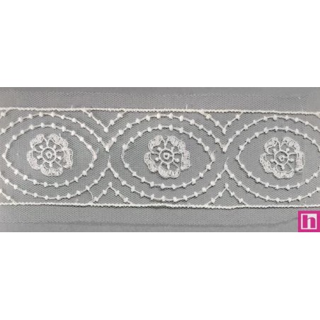 67154 ENTREDOS TUL BORDADO HELINA 43 MM. POLIESTER 100% NATURAL Venta en piezas de 13.00 M
