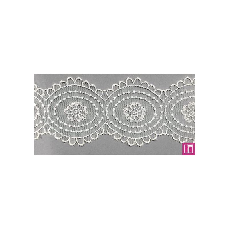 67155 GALON TUL BORDADO HELINA 63 MM. POLIESTER 100% NATURAL Venta en piezas de 13.00 M