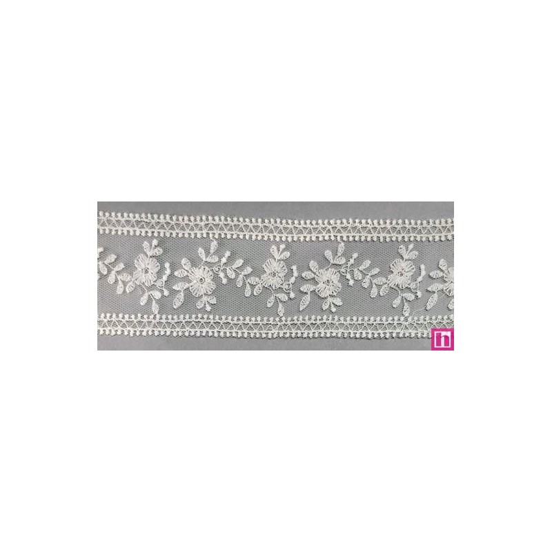 67157 ENTREDOS TUL BORDADO HELINA 47 MM. POLIESTER 100% NATURAL Venta en piezas de 13.00 M