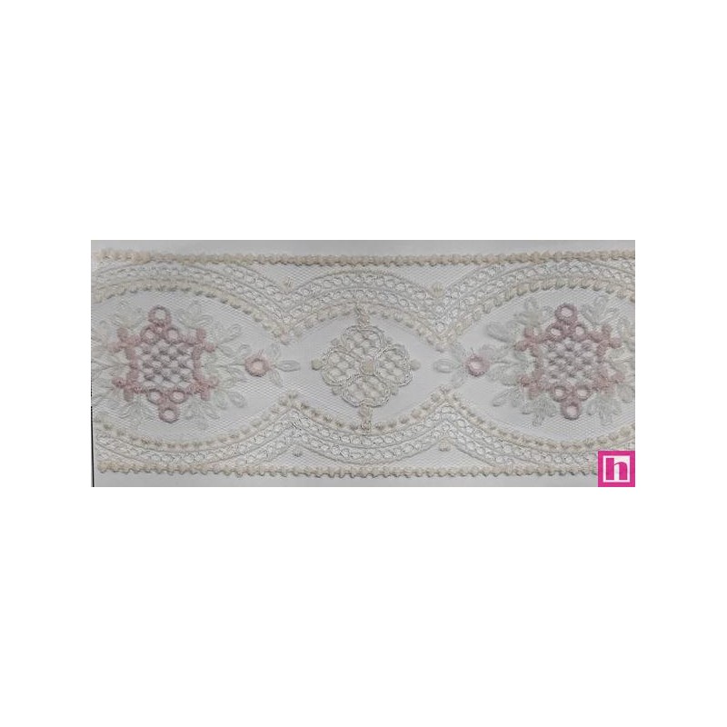 67173 ENTREDOS TUL BORDADO CLARA 60 MM. POLIESTER 100% MARFIL/ROSA Venta en piezas de 13.00 M