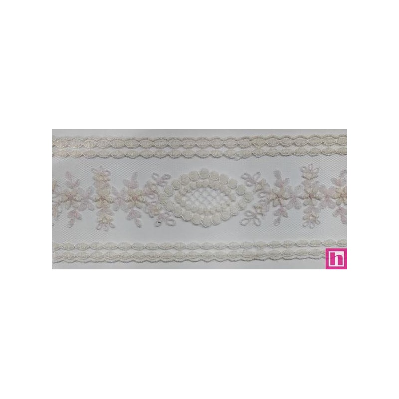 67179 ENTREDOS TUL BORDADO BEATRIZ 60 MM. POLIESTER 100% MARFIL/ROSA Venta en piezas de 13.00 M