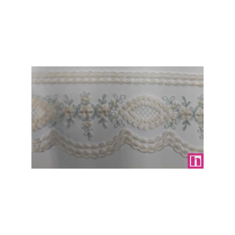 67184 PUNTILLA TUL BORDADO BEATRIZ 72 MM. POLIESTER 100% MARFIL/VERDE Venta en piezas de 13.00 M