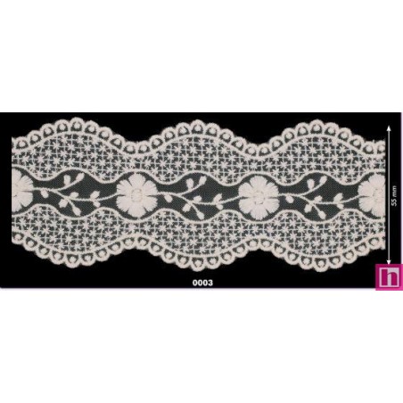 725355-0003 GALON TUL BORDADO LEILANI 60 MM. POLIESTER 50%-ALGODON 50% BEIG Venta en piezas de 14.60 M