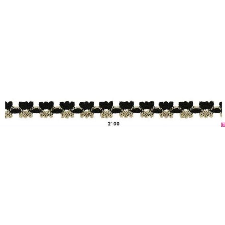 727391-2100 REMATE FANTASIA ANAYA 10 MM. POLIESTER 100% NEGRO/DORADO Venta en piezas de 25.00 M