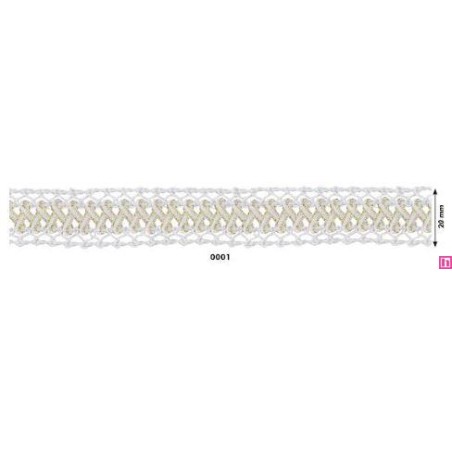 902074-0001 GALON FANTASIA UMAX 25 MM. POLIESTER 100% BLANCO/DORADO Venta en piezas de 18.00 M