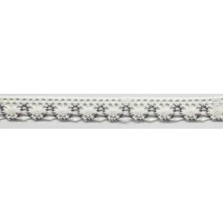 9623-41 PUNTILLA BOLILLO ACHIOTE 15 MM. POLIESTER 100% MARFIL/PURPURA Venta en piezas de 25.00 M